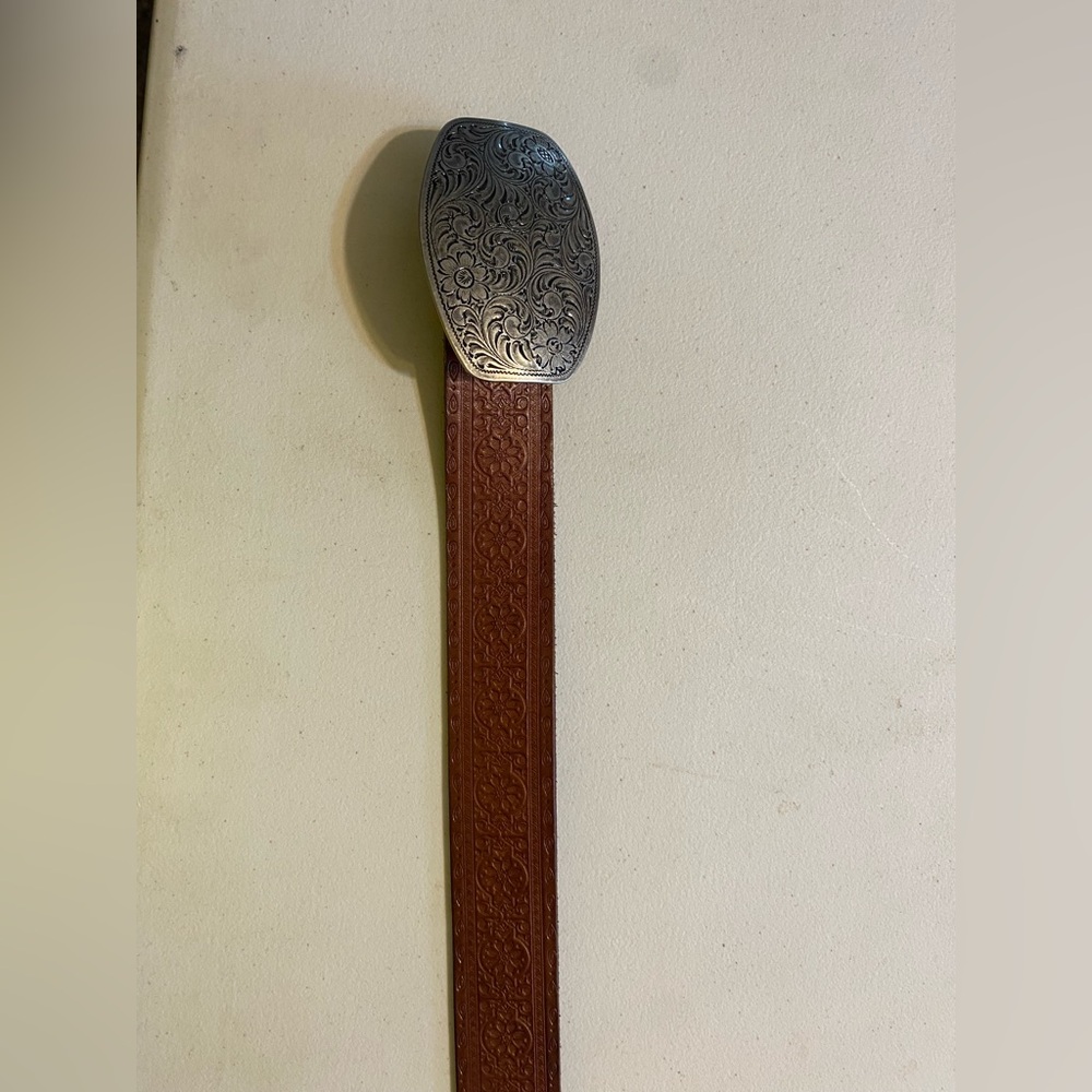 Brown Leather Belt with Silver Buckle